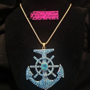 Betsey Johnson Gold and Blue Anchor Necklace